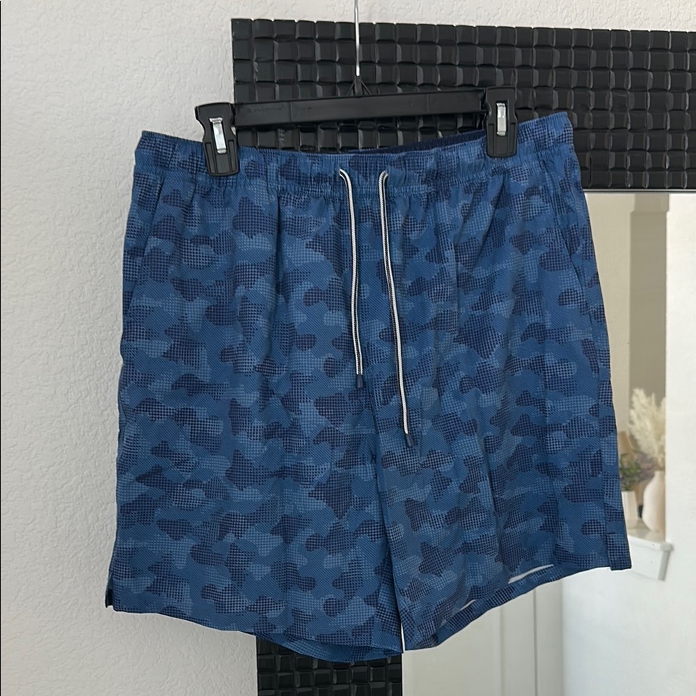 Peter Millar Blue Swim Trunks with Modern Camo Design
